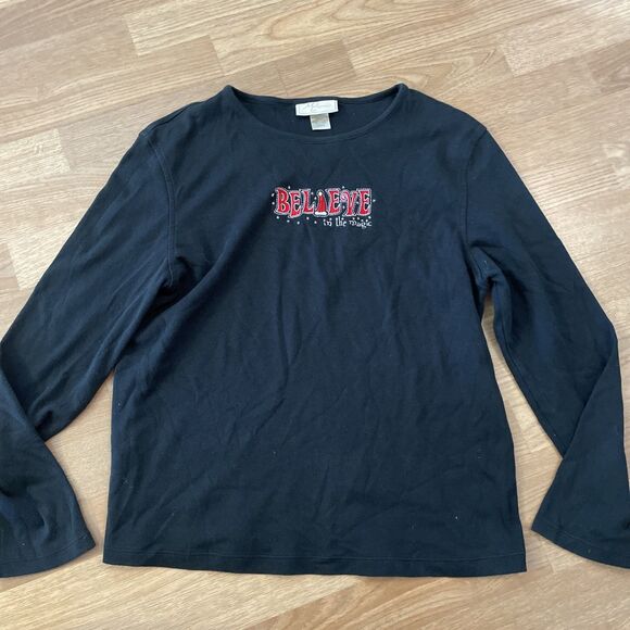 M&C Sportswear “Believe In The Magic” Christmas Long Sleeve Shirt Size XL Black - Picture 2 of 8